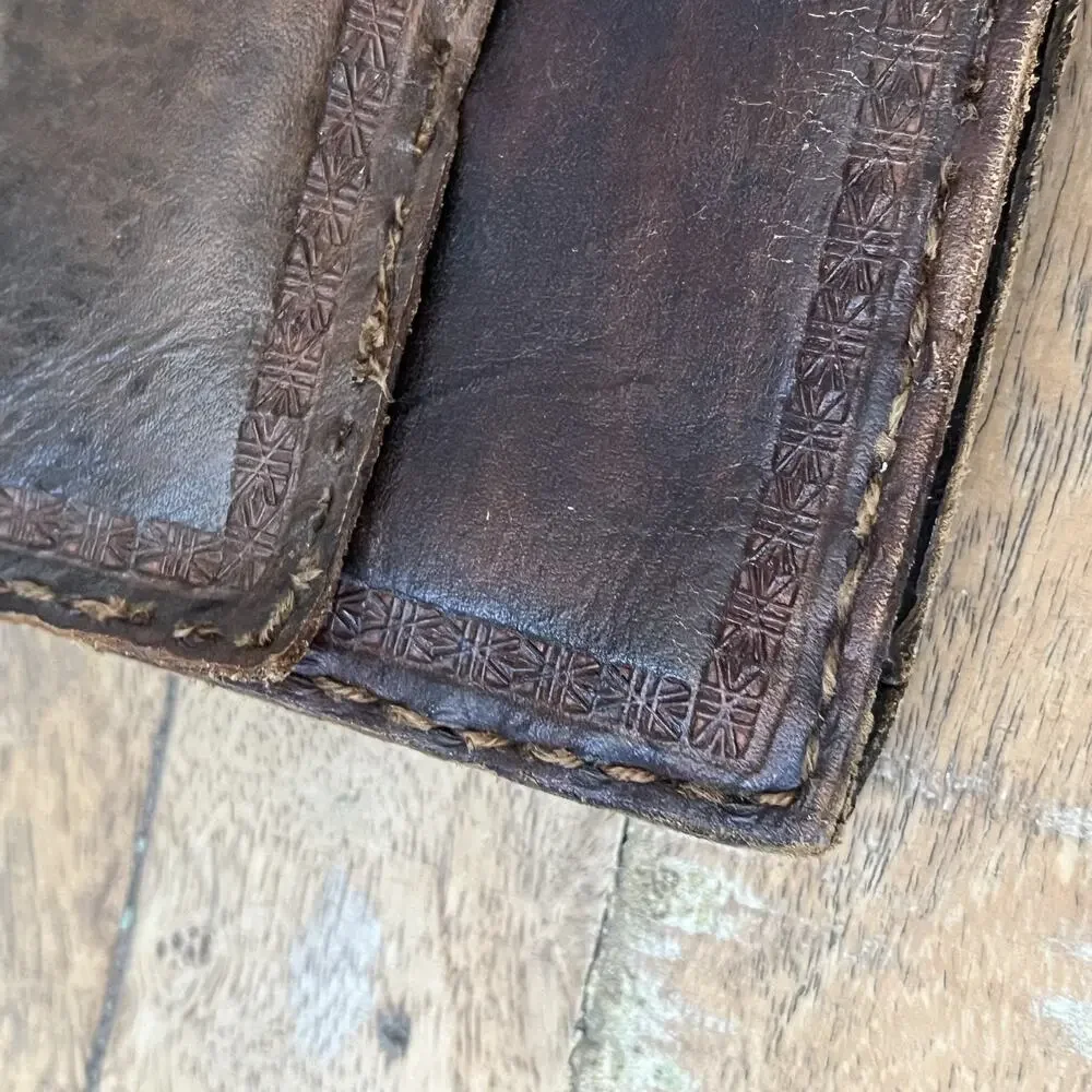 Vintage Genuine Leather Wallet Metal Clasp Closure & Hidden Pocket Tooled